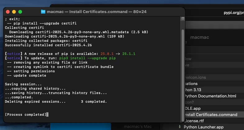 Terminal installing certificates