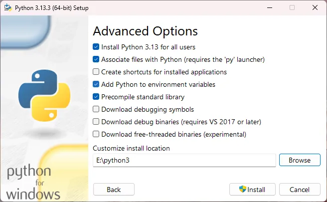 Advanced options